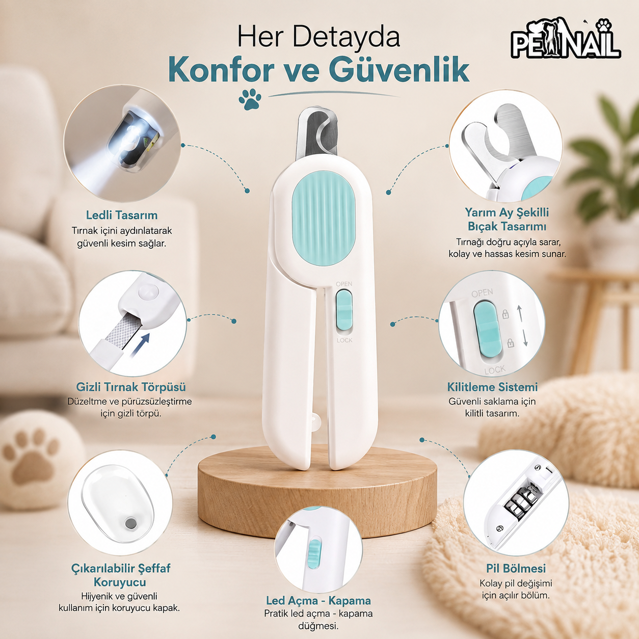 PetNail Işıklı ve törpülü Pet Tırnak Makası
