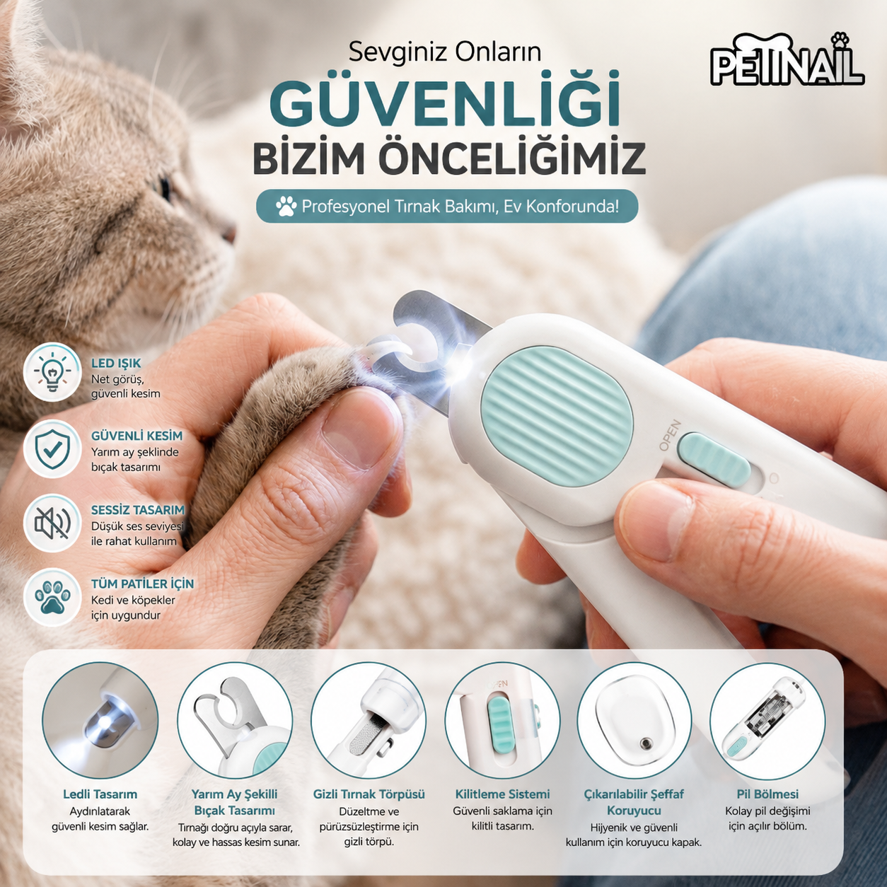 PetNail Işıklı ve törpülü Pet Tırnak Makası